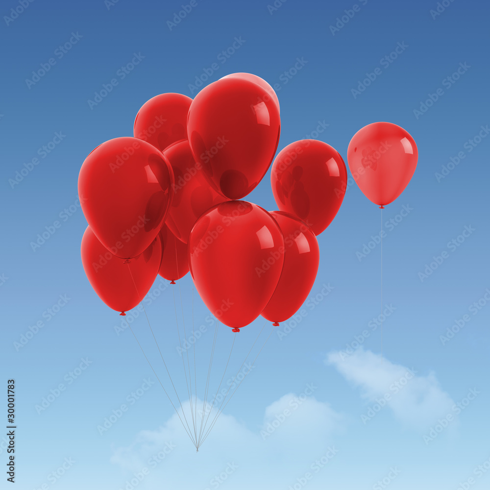 bunch of red balloons on sky background