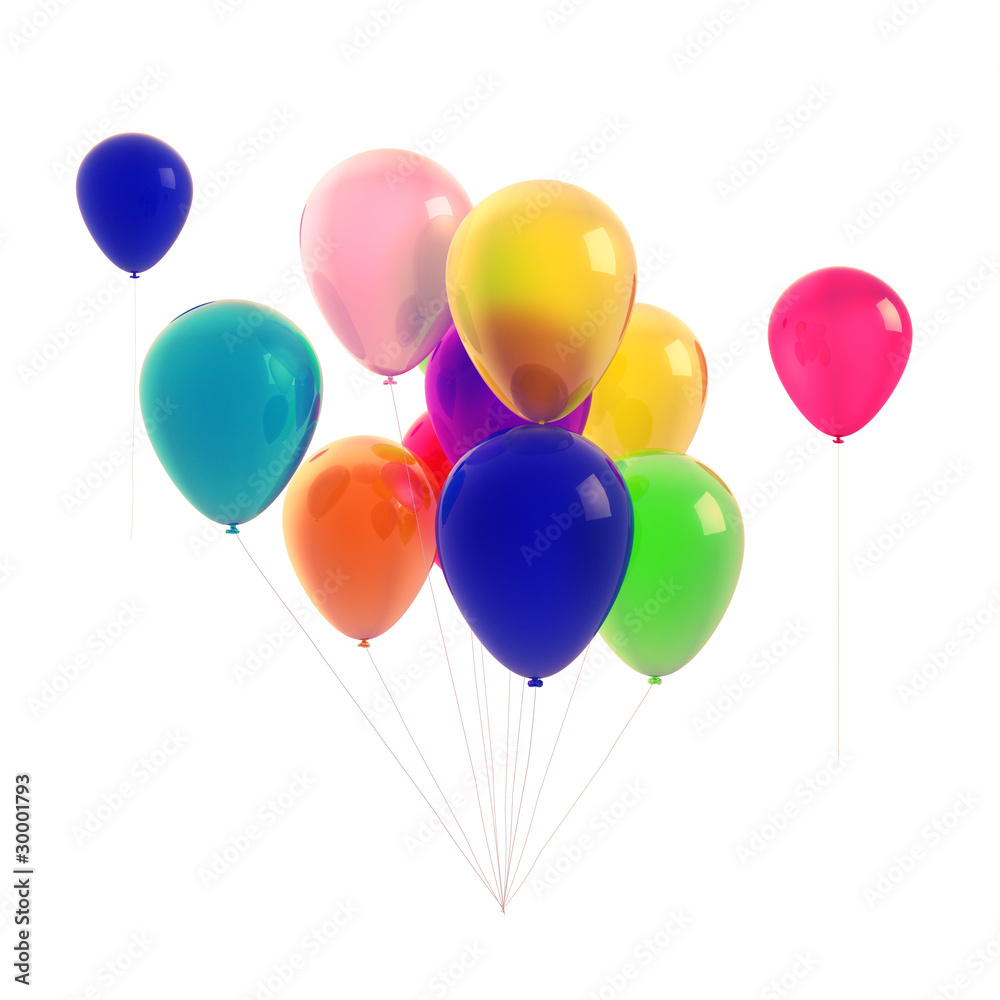 bunch of colorful balloons - isolated on white background