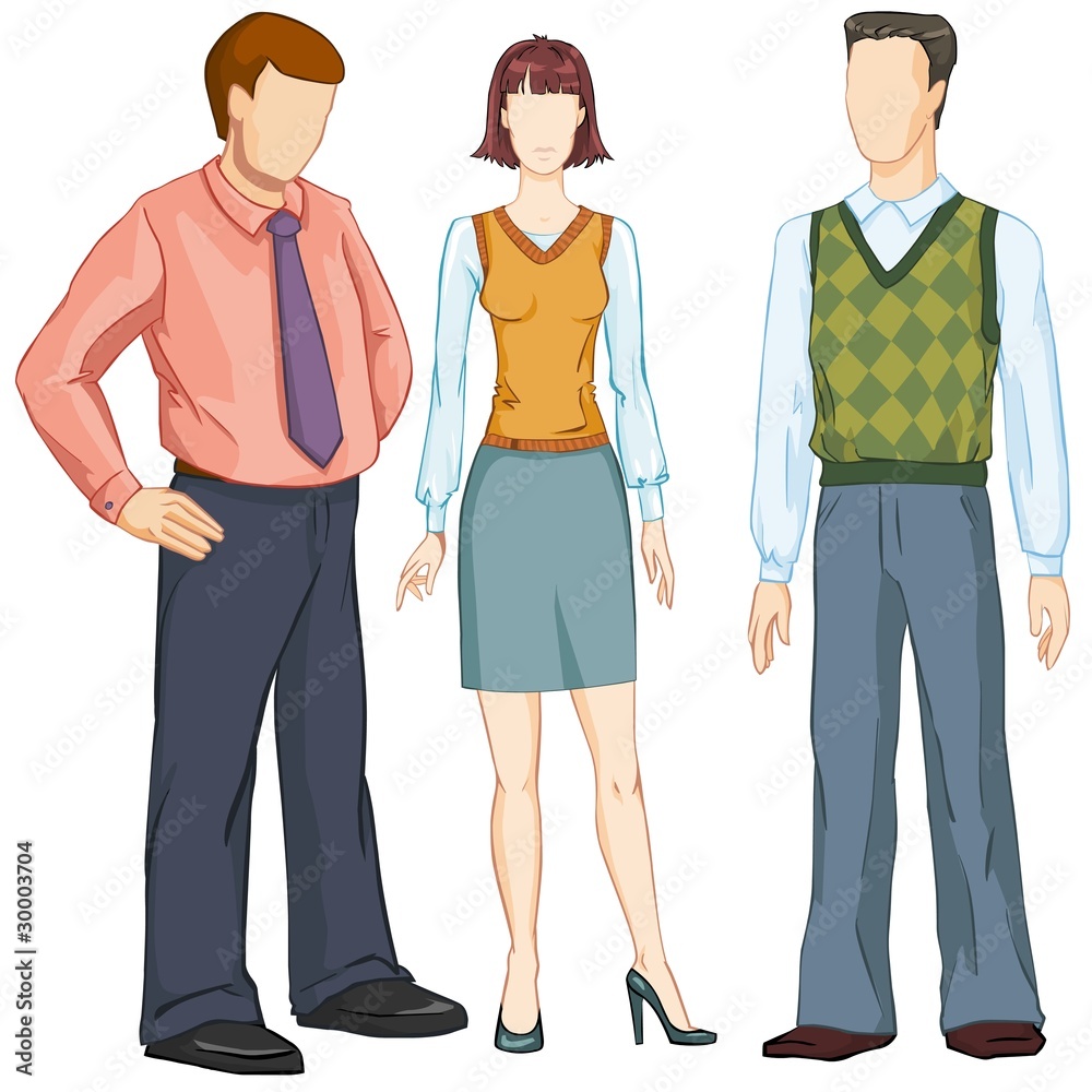 Three business people in different poses. Three business people in different poses.