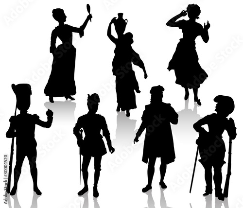 Silhouettes of the actors in theatrical costumes