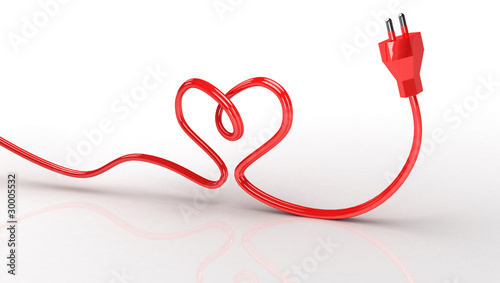 3d contour heart from electric cord on white