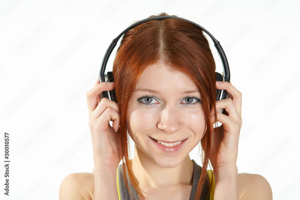 a teenage girl in studio with headphones a teenage girl in studio with headphones