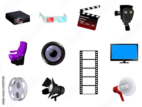 Set of cinematographic objects. Vector