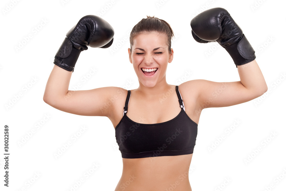 young boxer woman as a winner
