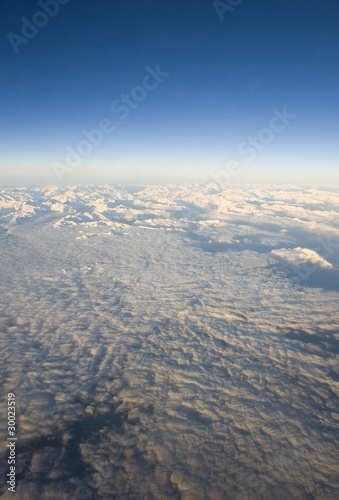 High altitude view of the Dolomites and cloud layer