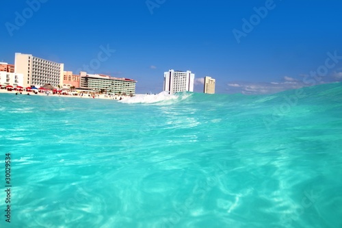 Cancun Caribbean sea view from up wave © lunamarina