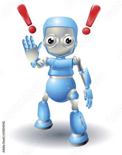 Cute robot character caution