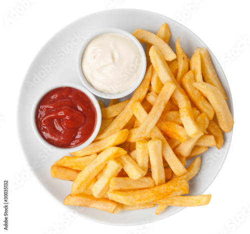 Red and white french fries chips
