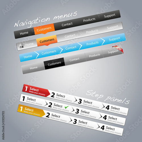 Navigation menus and step panels