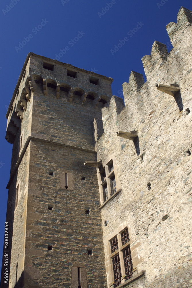 fragment of medieval castle in Aosta, Italy