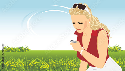 Beautiful woman with a mobile telephone. Spring composition