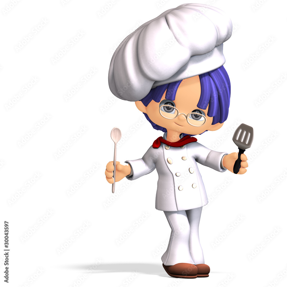 cute and funny cartoon cook. 3D rendering with clipping path cute and funny cartoon cook. 3D rendering with clipping path