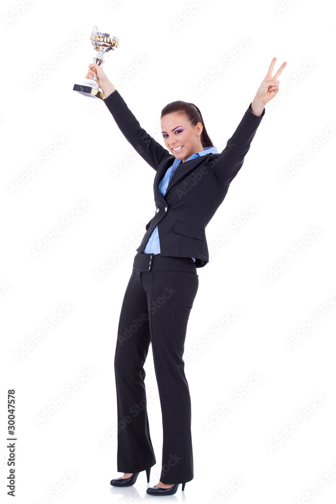 attractive business woman winning trophy attractive business woman winning trophy