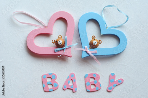 Fotografie baby, coeurs rose et bleu