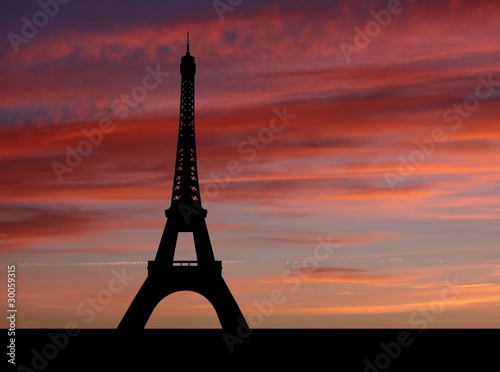 Eiffel tower at sunset with beautiful sky illustration