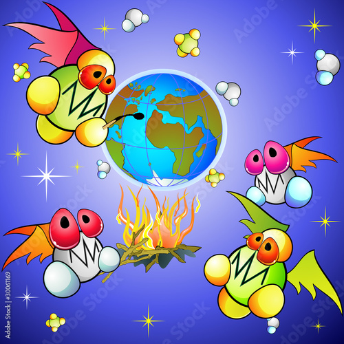 Global warming concept with methane and carbon dioxide