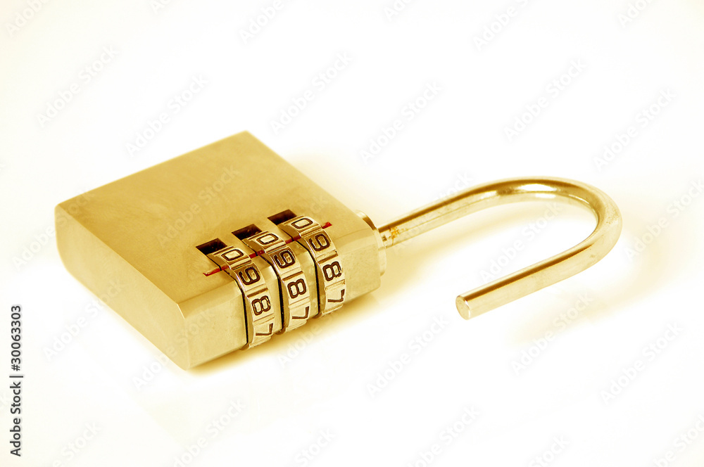 Digital combination golden padlock isolated on white background Digital combination golden padlock isolated on white background