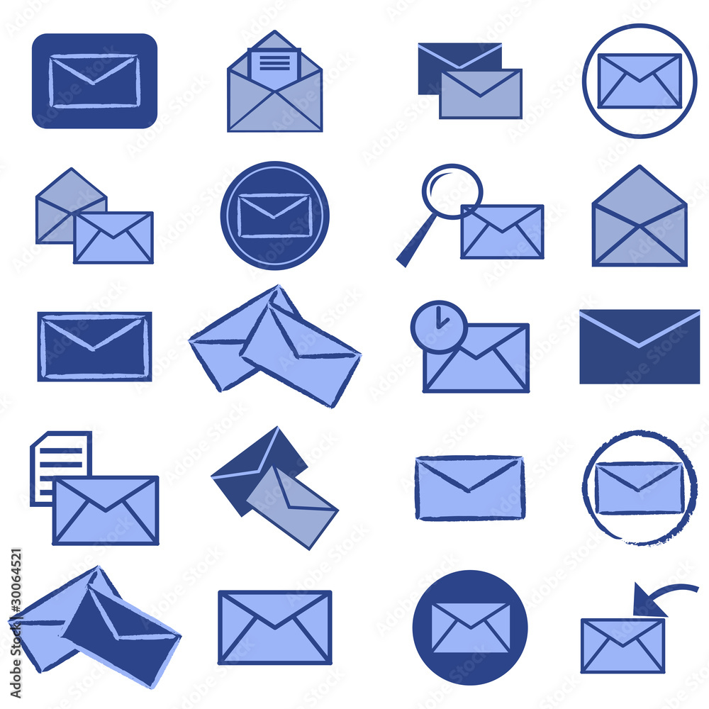 Set of blue e-mail icons Set of blue e-mail icons