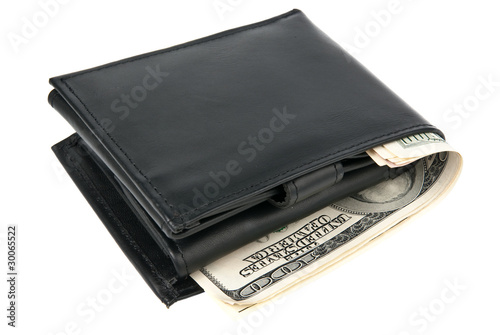 Wallet with dollars over white