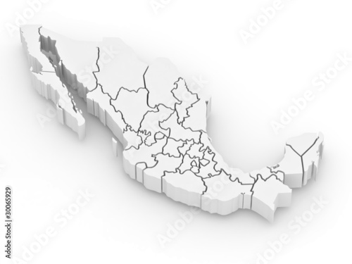 Fotografia, Obraz Three-dimensional map of Mexico