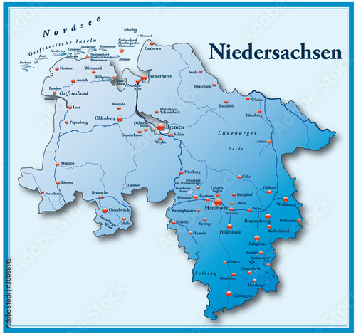 Niedersachsen Übersicht blau mit Rahmen photo
