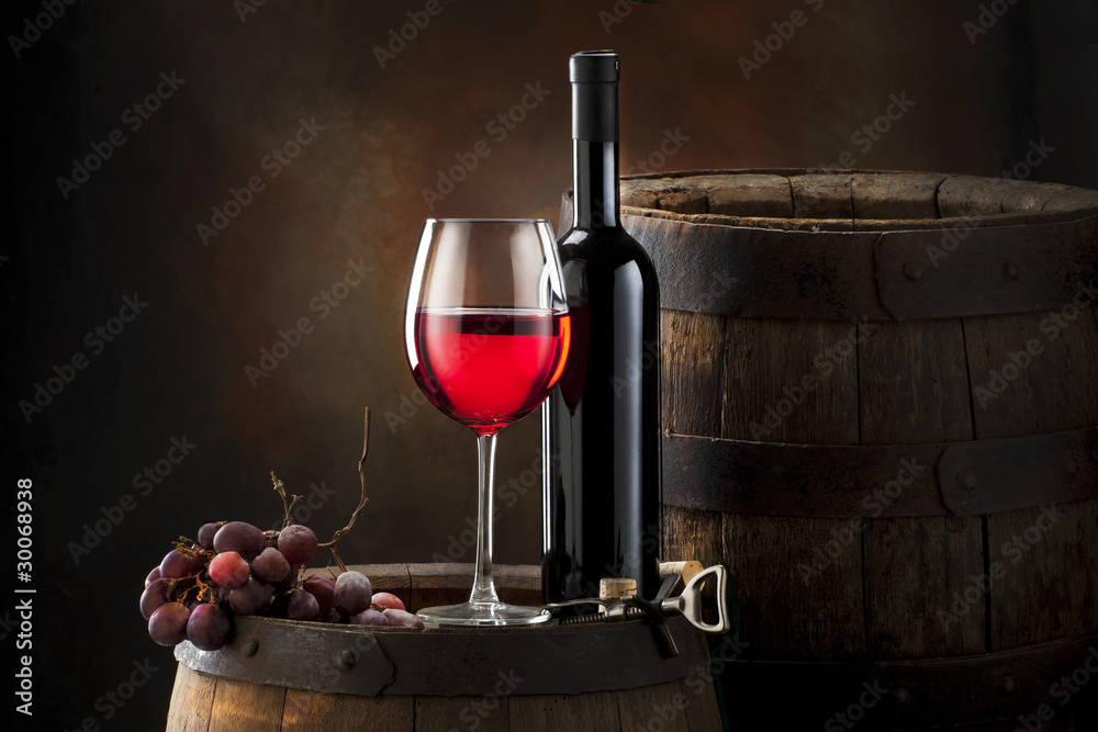 red wine on old barrel