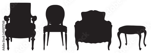 Black vector silhouettes of vintage chairs