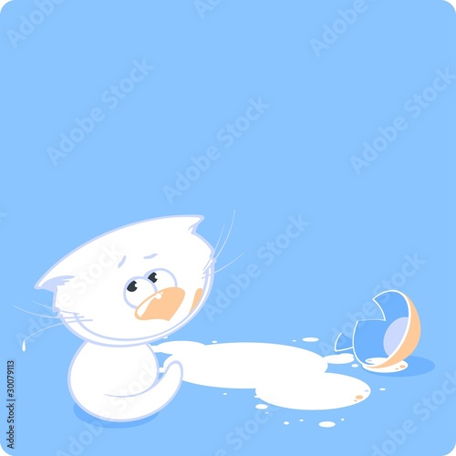 Cat with a broken cup