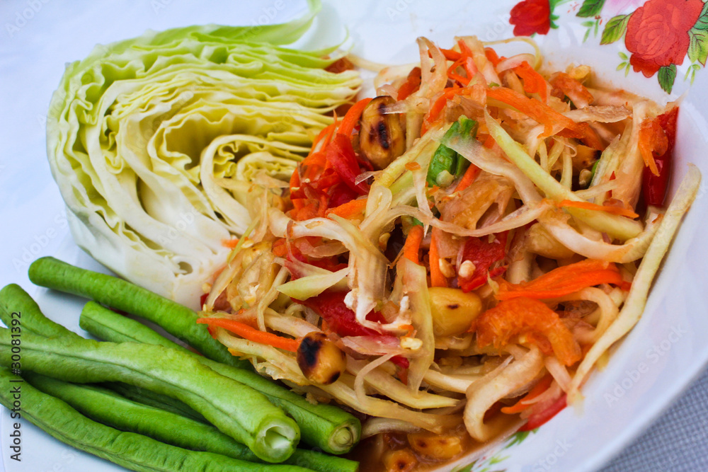 Green papaya salad thai cuisine spicy delicious. Green papaya salad thai cuisine spicy delicious.
