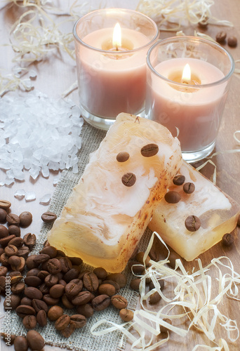 Hand-made soap, aromatic bath salt, candles and coffee beans