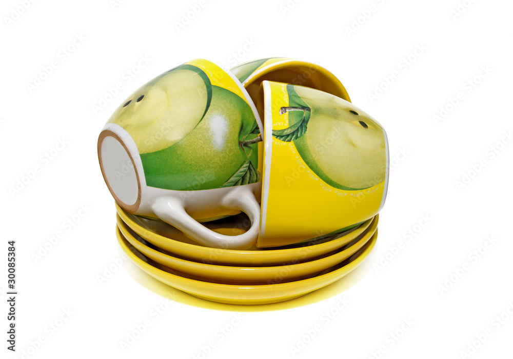 Fototapeta premium tea utensils on white background.