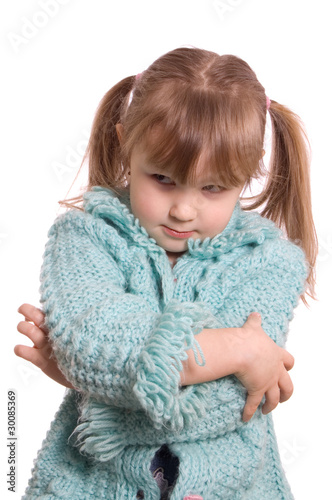 The little girl takes offence isolated on white background Fototapet