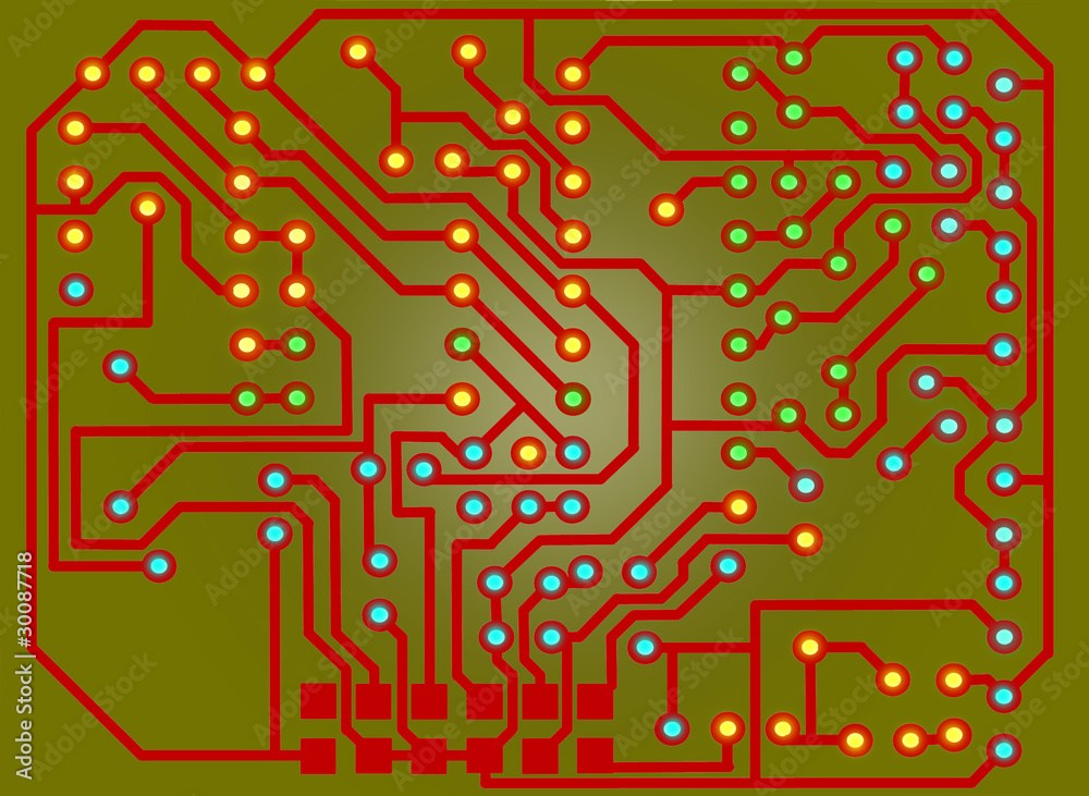 Computer circuit board background in green and red Computer circuit board background in green and red