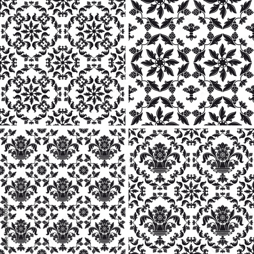 Seamless wallpaper pattern floral, black and white