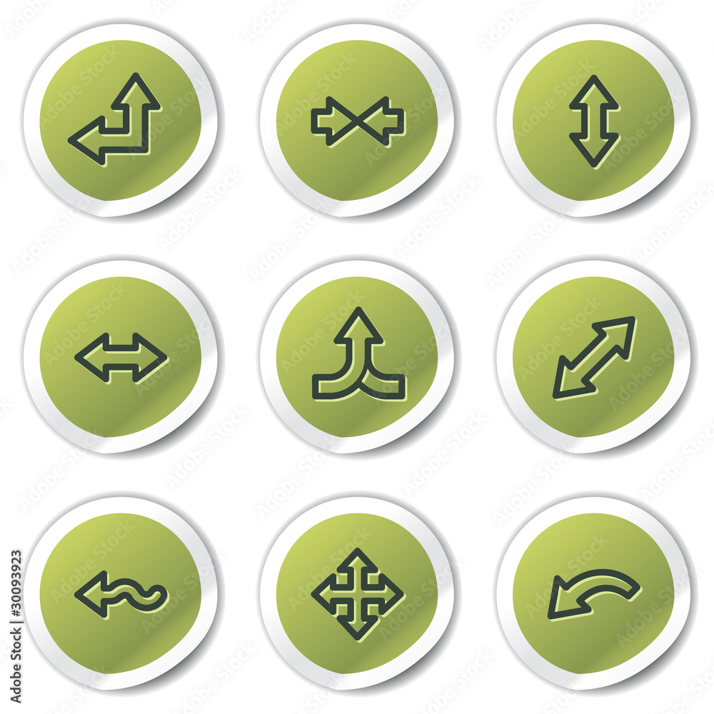 Arrows web icons set 2, green circle stickers Arrows web icons set 2, green circle stickers