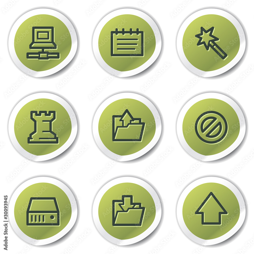 Data web icons, green circle stickers Data web icons, green circle stickers