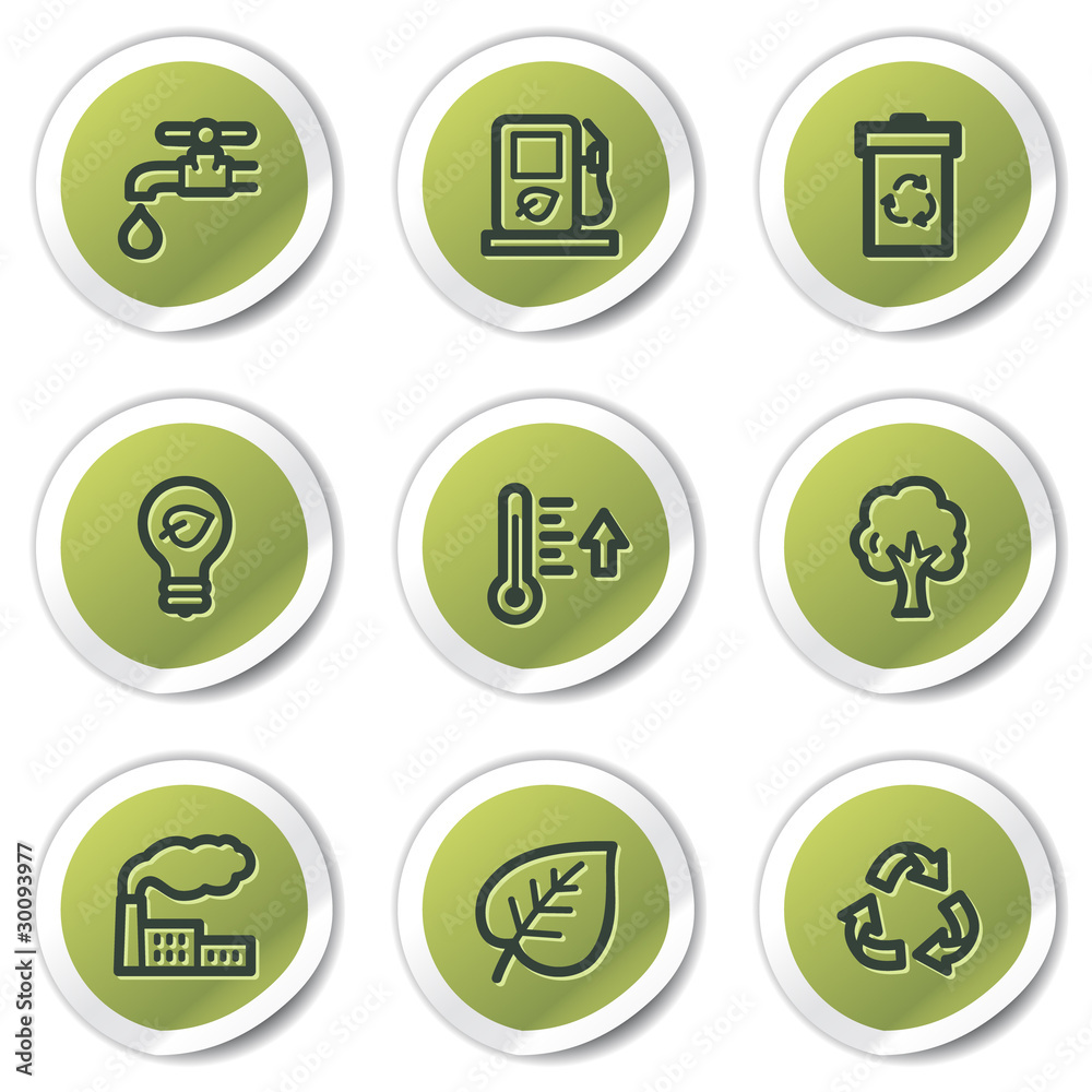 Ecology web icons set 1, green circle stickers Ecology web icons set 1, green circle stickers