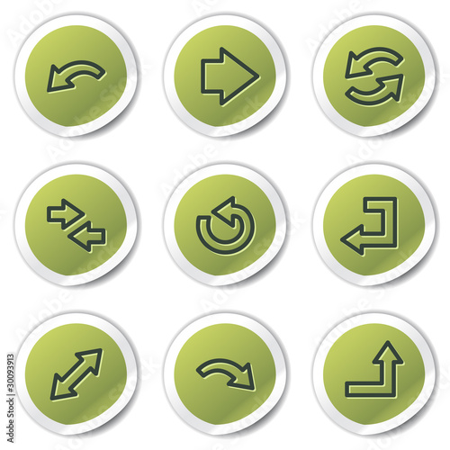 Arrows web icons set 1, green circle stickers