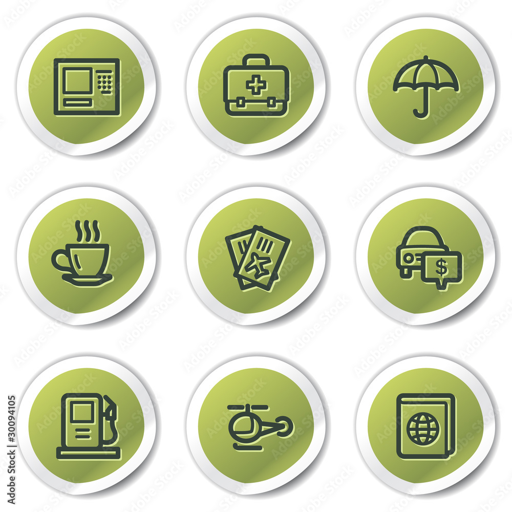 Travel web icons set 4, green circle stickers Travel web icons set 4, green circle stickers