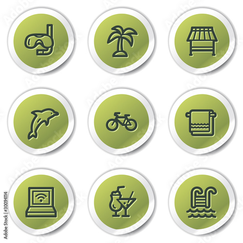 Vacation web icons, green circle stickers