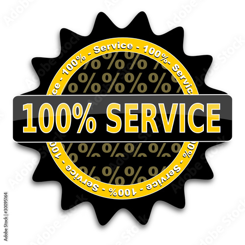 Button 100% Service schwarz gelb