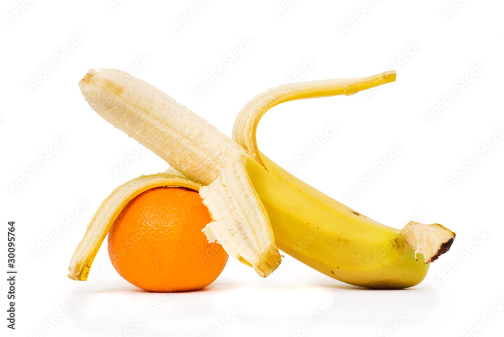 peeled banana and mandarin orange