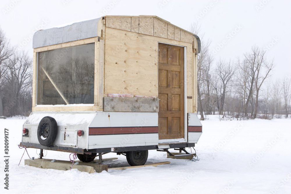 Ice fishing trailer Stock Photo