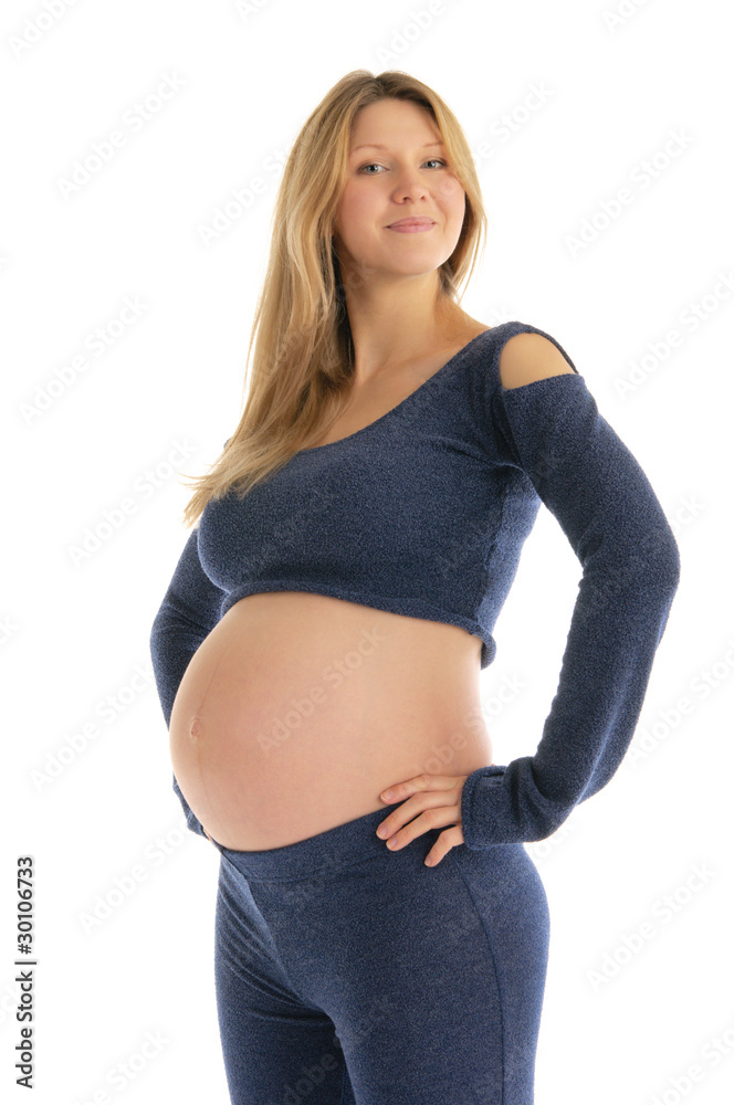 happy pregnant woman in a dark suit isolated happy pregnant woman in a dark suit isolated
