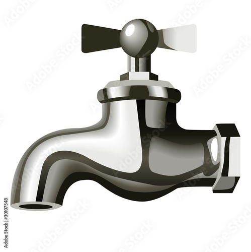 Illustration of a chrome water tap isolated on white background