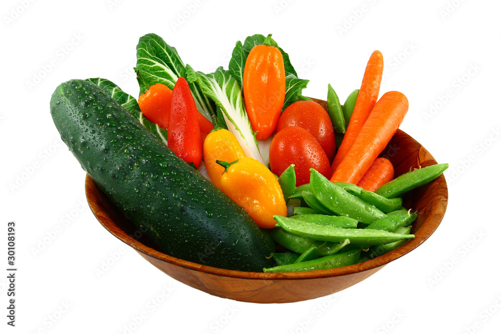 Assorted Fresh Vegetables In A Wooden Bowl