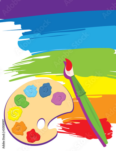 Palette, paintbrush and canvas