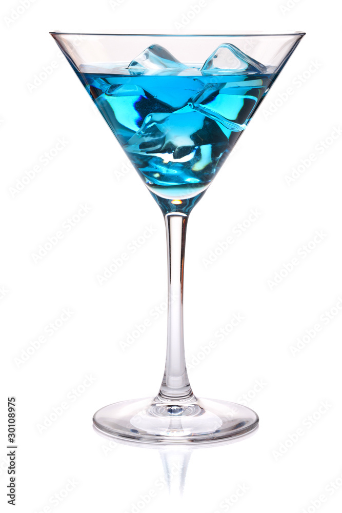 Blue tropical cocktail in martini glass Blue tropical cocktail in martini glass