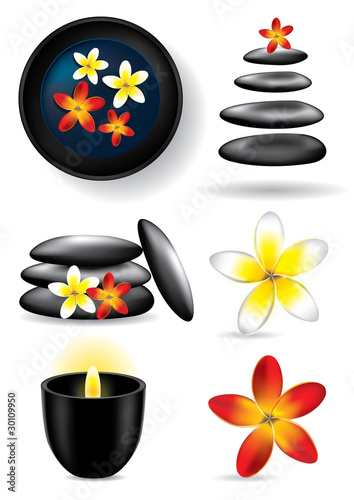 Spa elements - candle, flower, stones - vector illustration