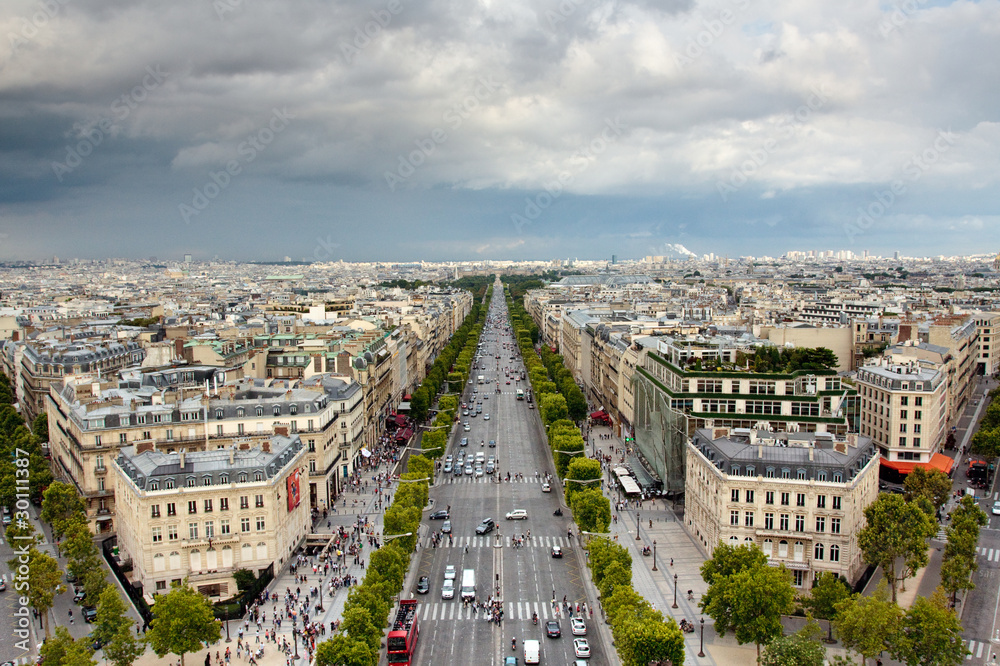 Paris aerial view from Triumphal Arch